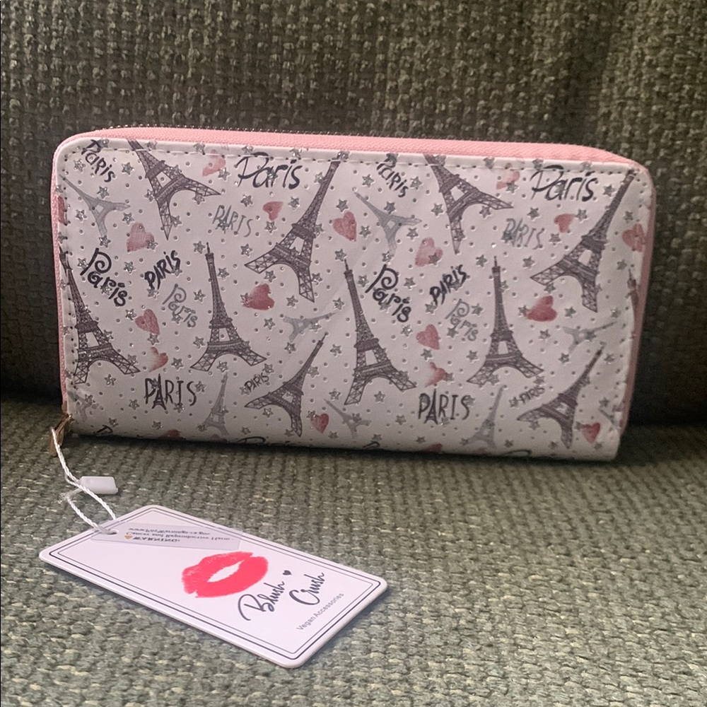 Chic Paris Print Wallet - Pink and White